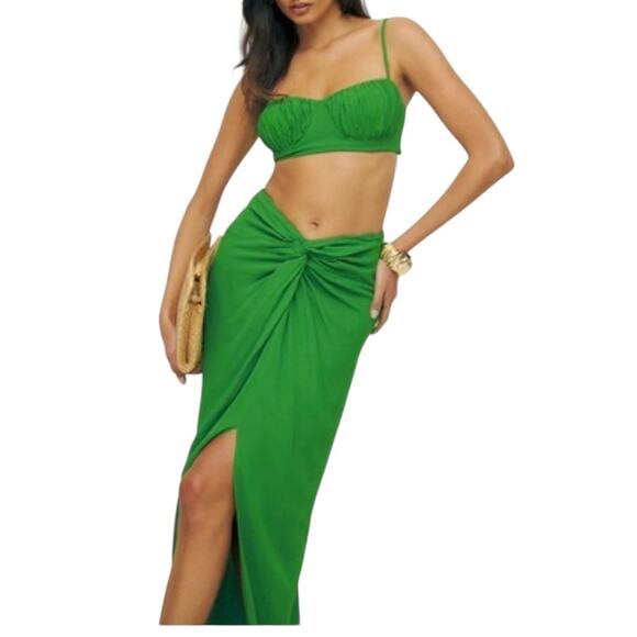 New NWT Reformation Alana Two Piece Kelly Green Maxi Dress Size 10 - Picture 16 of 16